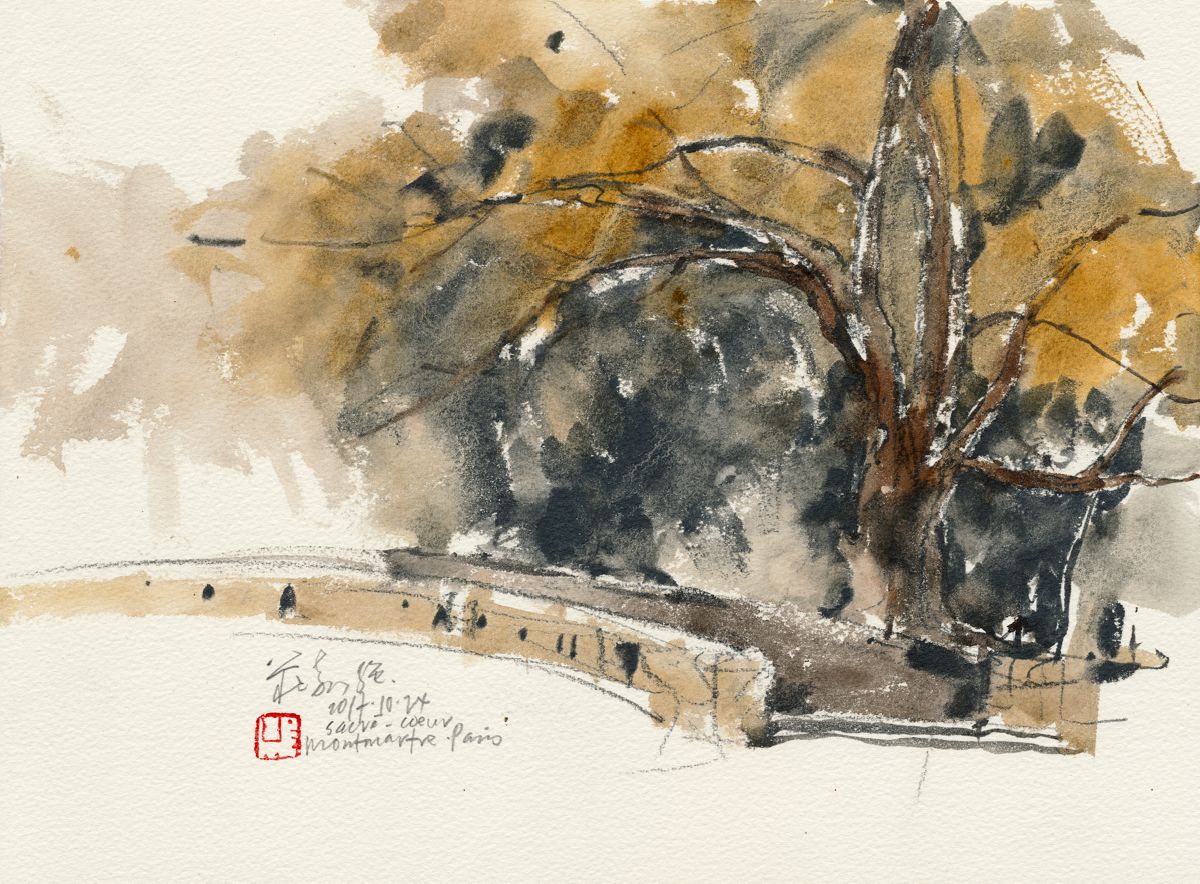 20171024 Autumn Trees at Sacre Coeur Cathedral, Montmartre, Paris